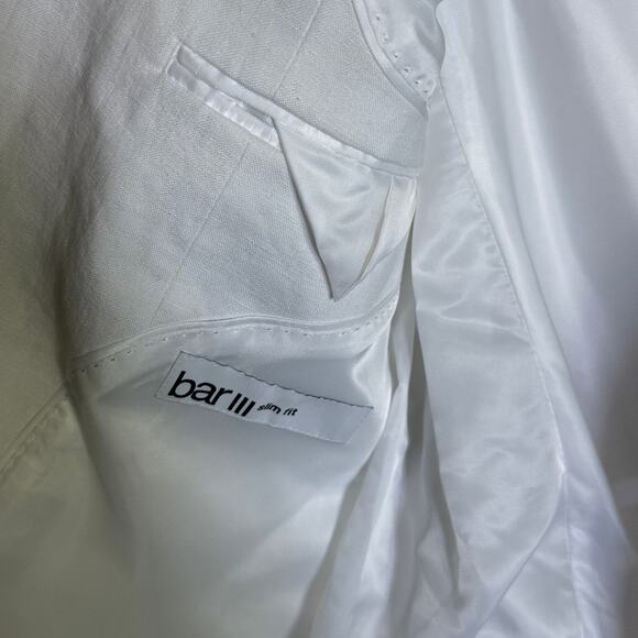 Bar III Men's Slim-Fit White 100% Linen Suit Jacket white 38S $360 - Picture 8 of 9